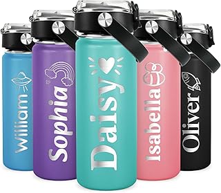 Personalized Kids Water Bottle for School - Custom Water Bottle Stainless Steel w/Engraved Names - 18oz Toddler Insulated Water Bottle for Kids with Straw Lid - 16 Color/25 Icon - Back to School Gifts