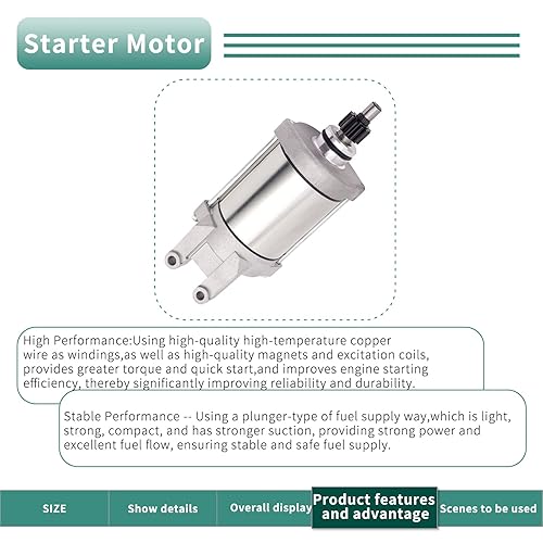 Miniatura 6 de Road Passion Motor de arranque 4GV-81800-00-00 compatible con Yamaha YFM660R Raptor 660R 660cc, MT03 MT-03, XT500E, XT600E XT600, XT660R, XT660R