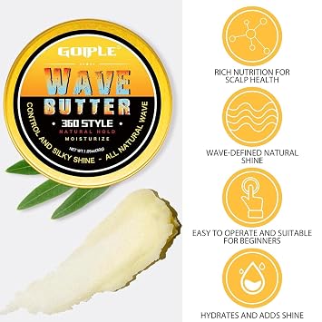 Wave Pomade for Men Strong Hold Easy Wash 360 Wave Training Hair Cream, Waves Grease for Men Promotes Layered Waves, Moisture, Control and Silky Shine, Wave Kit Curved Medium Waves Brush Silky Durag