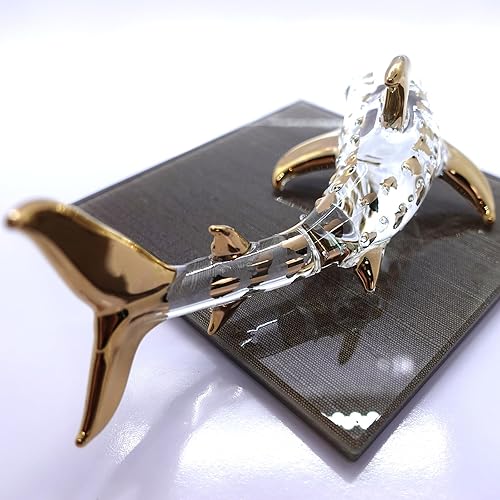 Miniatura 4 de Figuras miniatura de ballena y tiburón, animales marinos, arte de vidrio soplado a mano, regalo coleccionable para decorar (5.5 pulgadas, oro