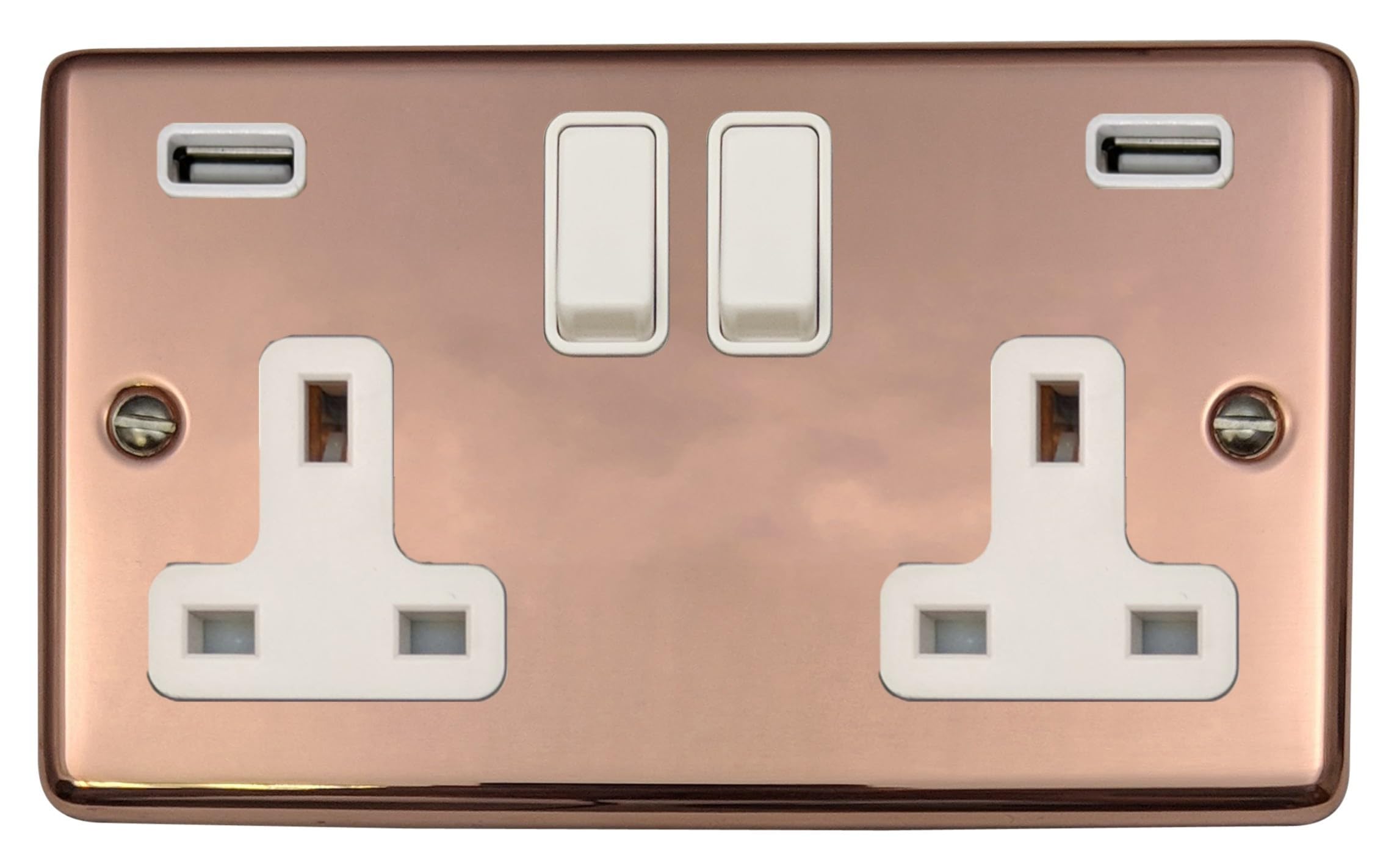 G&H Brassware White Contour Copper Double Socket With Usb ( Switch) - Cbc910w