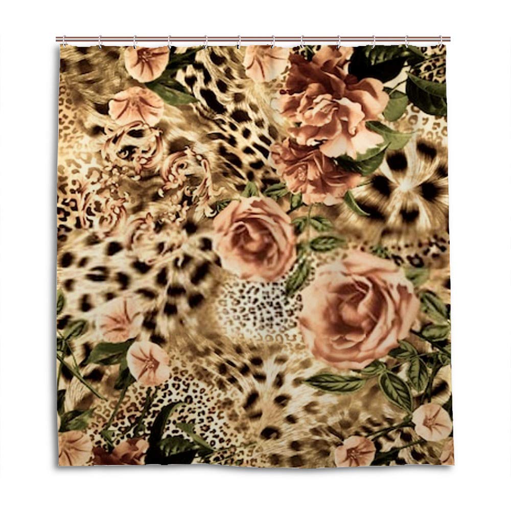 Rideau de douche haut de gamme en polyester texturé motif léopard et fleur