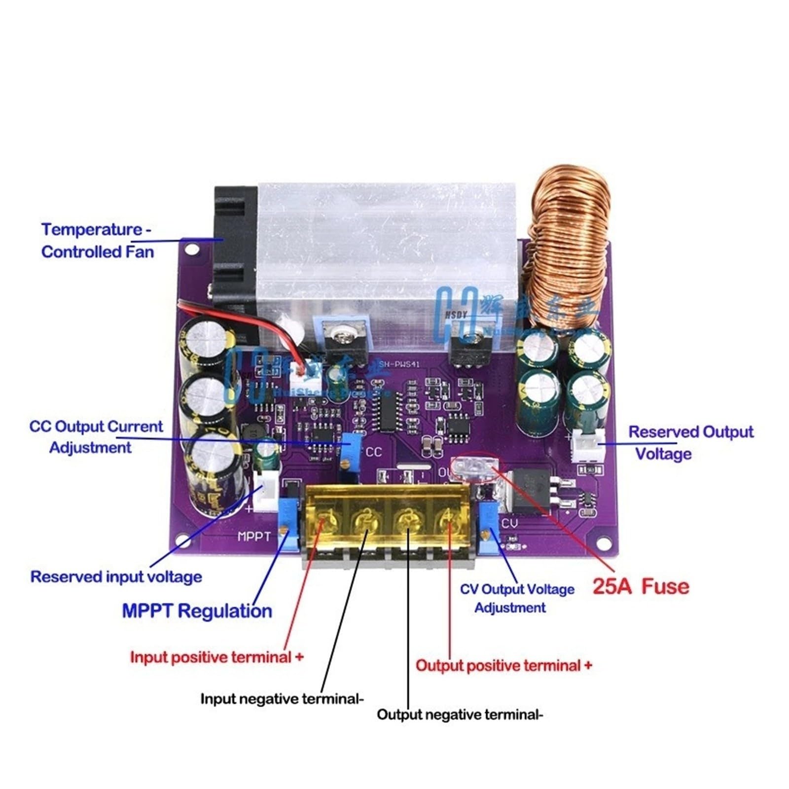 ChuFort Convertitore buck regolatore di carica solare MPPT da 800 W 25 A da 18 V-90 V a 2 V-60 V