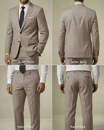 MrSure Men's 2 Piece Slim Fit Suit with Two-Button, Solid Stretch Jacket Pants & Tie Set