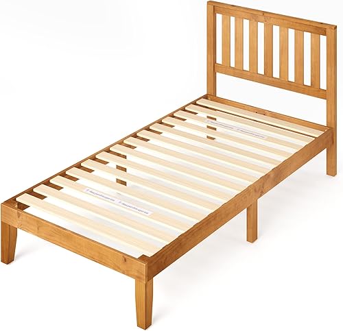 Miniatura 51 de Zinus cama con plataforma de madera maciza con cabecero de 12 pulgadas / Sin necesidad de resorte de caja / Soporte con listón de madera / Acabado