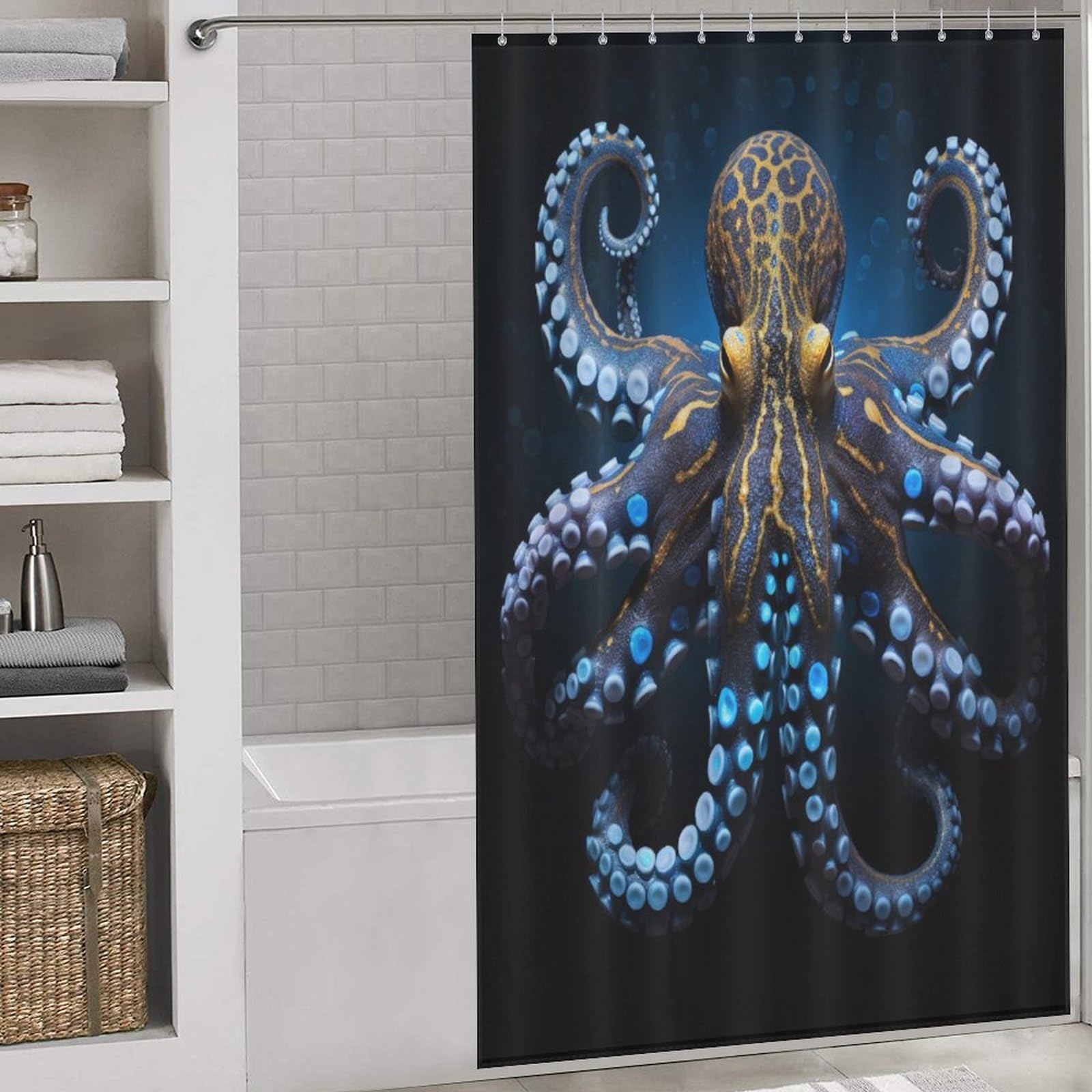 Rideau de douche pieuvre imperméable tissu polyester 140x183cm