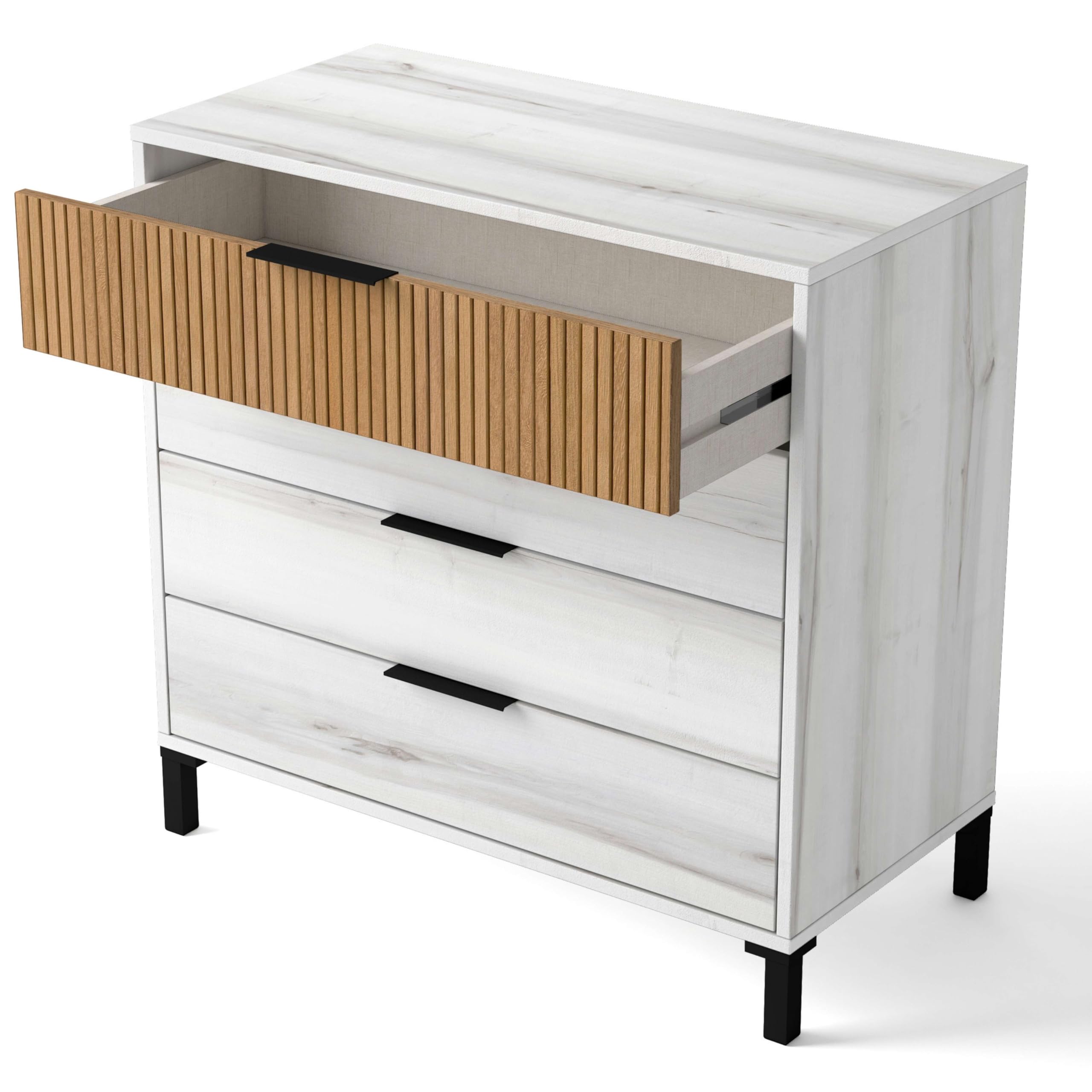 Miroytengo Pack Muebles Dormitorio Matrimonio Arles Nórdicos Modernos Color Blanco Albo y Roble Rayado
