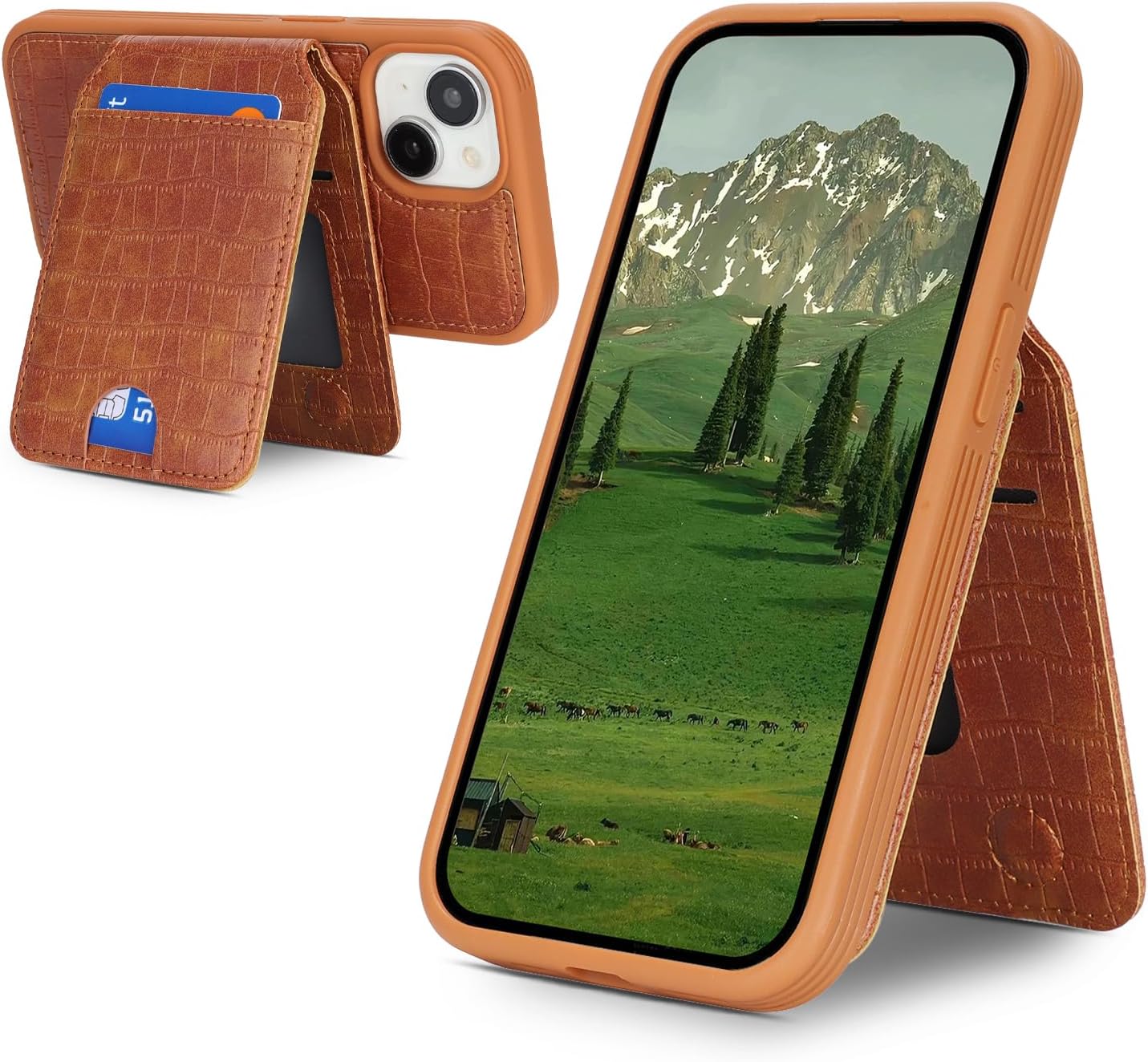 Ｈａｖａｙａ Luxury Wallet Case for iPhone 15 - Executive Faux Alligator Leather Cover, Detachable 2-in-1 Magnetic Design with Card Holder & Kickstand, Compatible with MagSafe - Vintage Cognac Brown