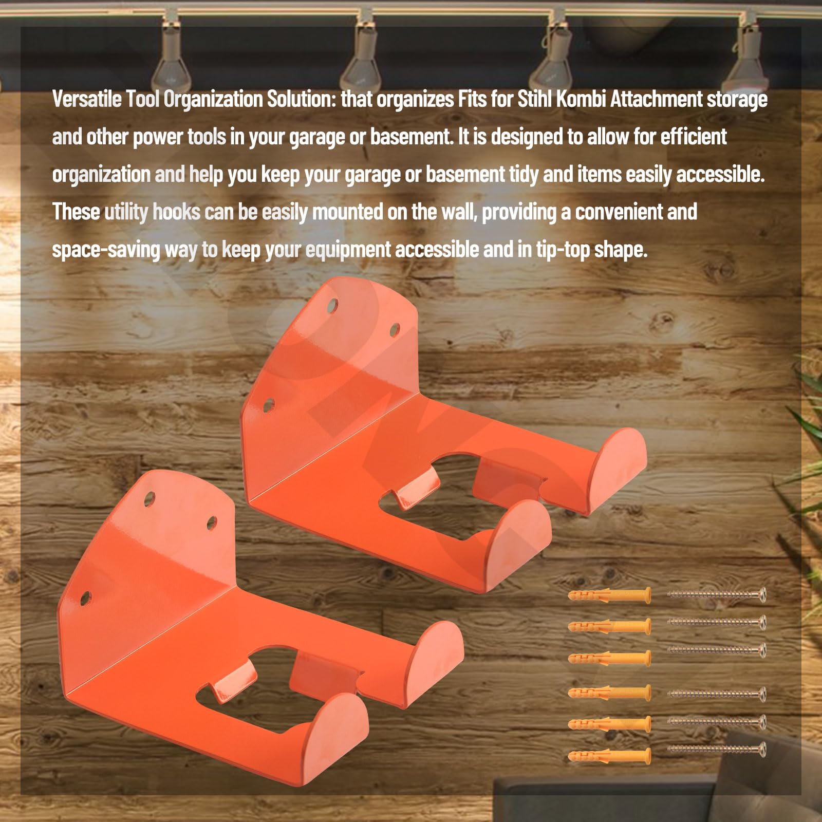 Juego de ganchos de almacenamiento de garaje resistentes para estante de recortadora y ganchos de almacenamiento de garaje | Percha para accesorios Stihl Kombi | Ganchos de montaje en pared