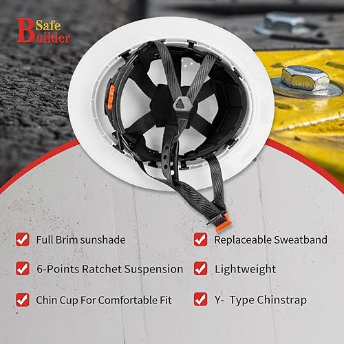 Miniatura 5 de SAFEBUILDER SBD-G1C Casco de seguridad de ala completa para construcción, casco duro de HDPE, ventilado, sombrillas, patrón de fibra de carbono,