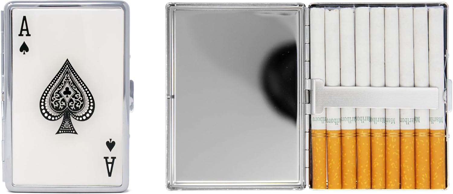Set of 2 Metal-Plated 100s Ultra Compact Cigarette Case with Insert (Ace of Spades)