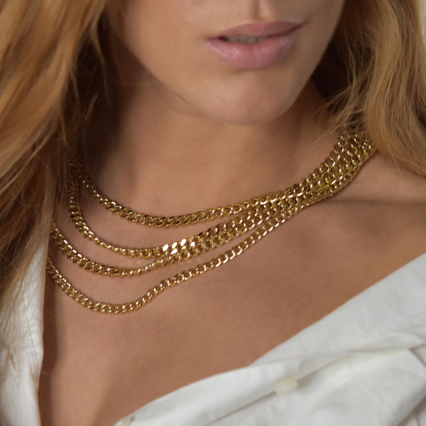 DJADEE Panzerkette Gold vergoldet 24 Karat Hellgold hochwertige Vergoldung 2, 3, 4, 5, 6 mm Breite Damen Herren Cuban Kette Halskette 24 Karat Gold gestempelt