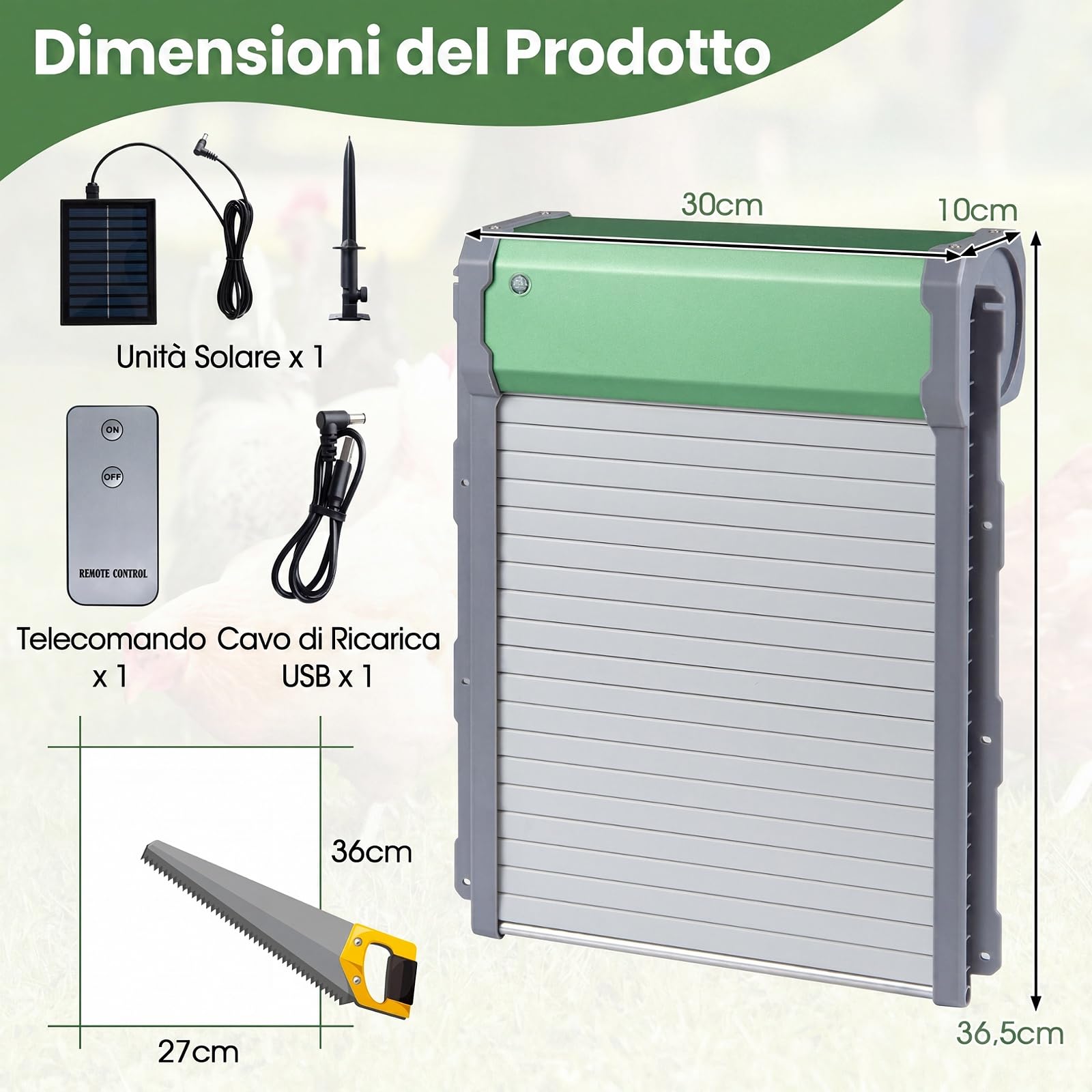 COSTWAY Porta Automatica per Pollaio, Alimentazione Solare e USB, Porta Anti-Pizzicamento per Galline con Sensore di Luce, Timer, Telecomando e Modalità Manuale, Ideale per Diversi Pollame