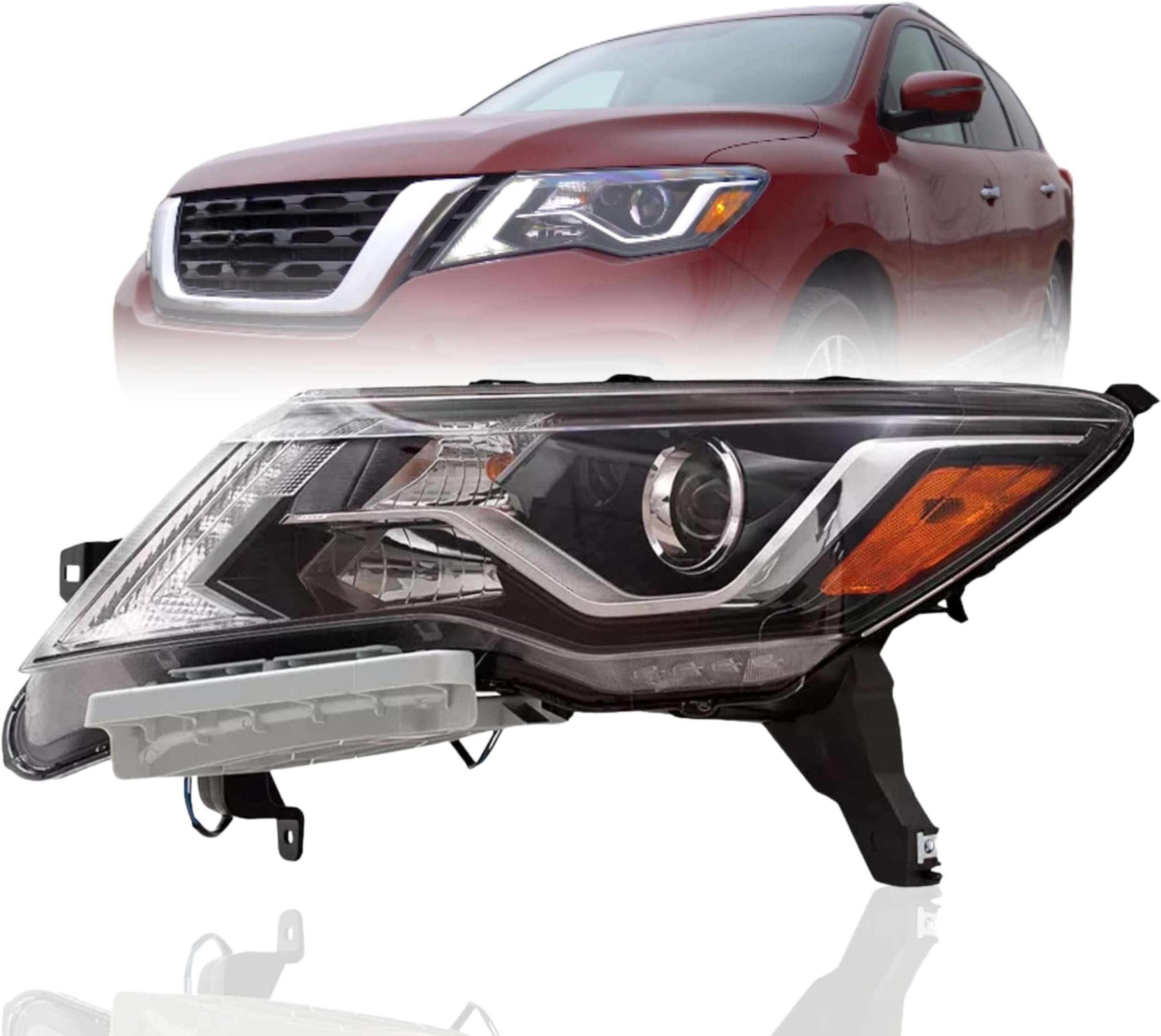 Headlamp Replacement For Nissan Pathfinder 2017-2020 S, SV | 2017-2018 SL Halogen Headlight Assembly with Bulbs Left Side/Driver Side Partslink: NI2502252C / OEM: 26060-9PF9A CAPA Certified