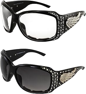 Rodeo Queen Angel Plus Padded Motorcycle Sunglasses Womens 2 Pair Black Frame Rhinestone Sunglasses