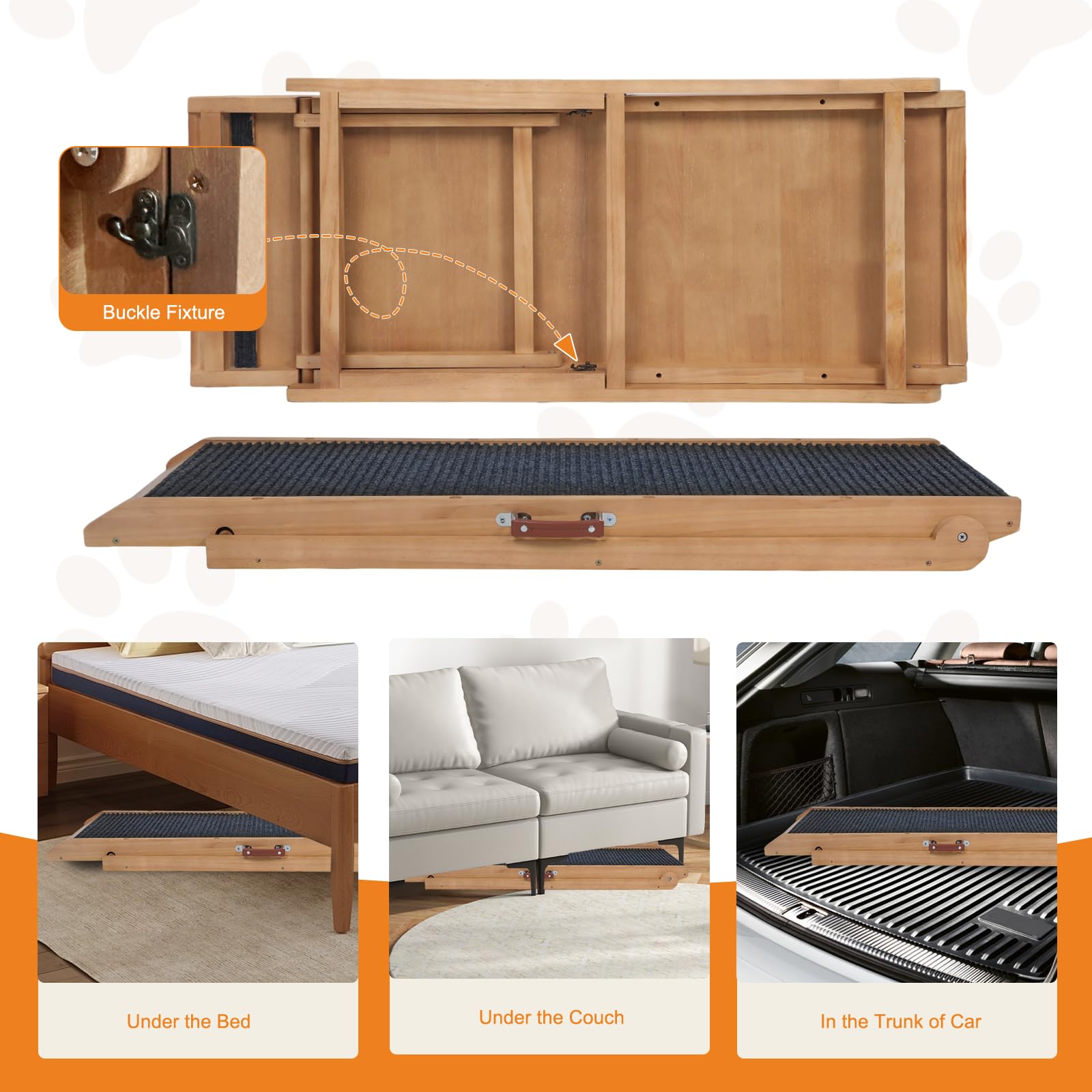 Höhenverstellbare Hunderampe für Bett, Couch, extra breit, 45 cm, tragbare Haustierrampe aus Holz, rutschfeste Hunderampe, 6 verstellbare Höhen für kleine, mittelgroße und große Hunde (Traglast 75 kg)