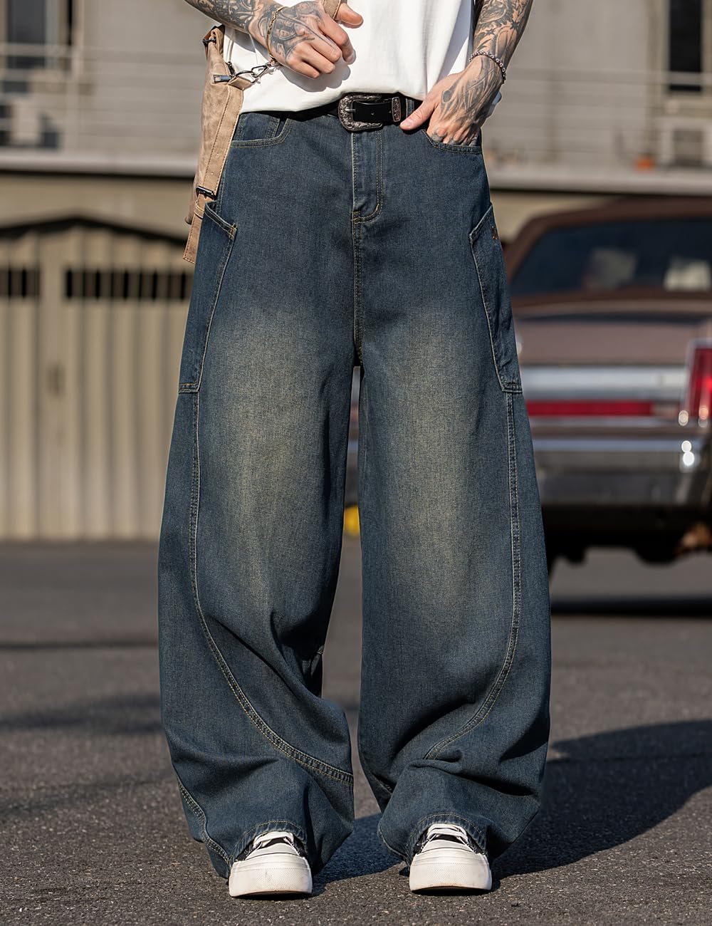Nutriangee Men's Baggy Barrel Wide Leg Jeans for Men Women Loose Fit Streetwear Y2k Hip Hop Denim Pants