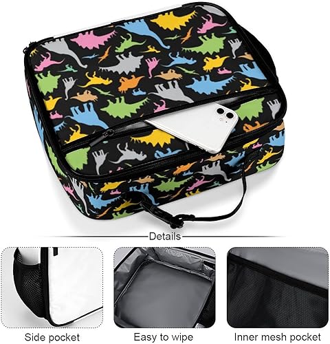 Miniatura 5 de Muishi Lonchera reutilizable de dinosaurio colorido, bolsa de almuerzo aislada, bolsa enfriadora, lonchera para comida y alimentos, bolsa de mano