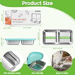 Stainless Steel Snack Containers, Jrisbo 3-Pack Double Compartment Bento Box with Leakproof Silicone Lids, 15oz Small Reusable Food Storage Containers for Lunch Prep, Travel, Camping & Kids