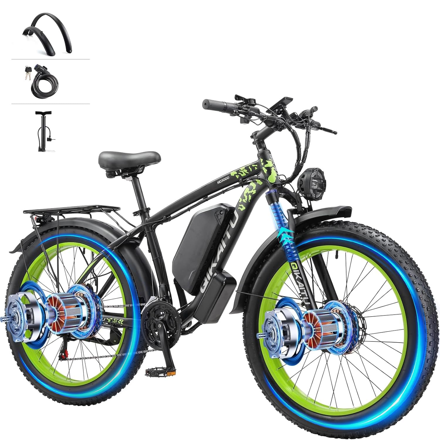 Electric Bike 3000W Peak Dual Motor Ebike,UL Certified,48V 23AH Removable Battery 60Miles,35MPH,26" Fat Tire Ebike with Phone Mount & USB Port,Hydraulic Suspension,LCD,Aluminum Frame