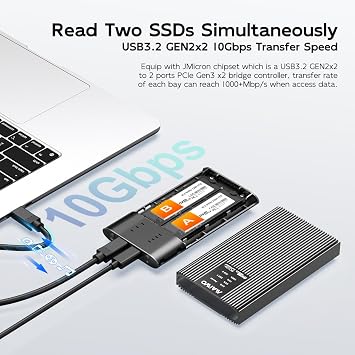 MAIWO NVMe Cloner Duplicator, Dual Bay M.2 NVMe SSD Enclosure Reader, 20Gbps USB3.2 GEN2x2, Support M.2 PCIE NVME M Key SSD, Tool Free, All Aluminum