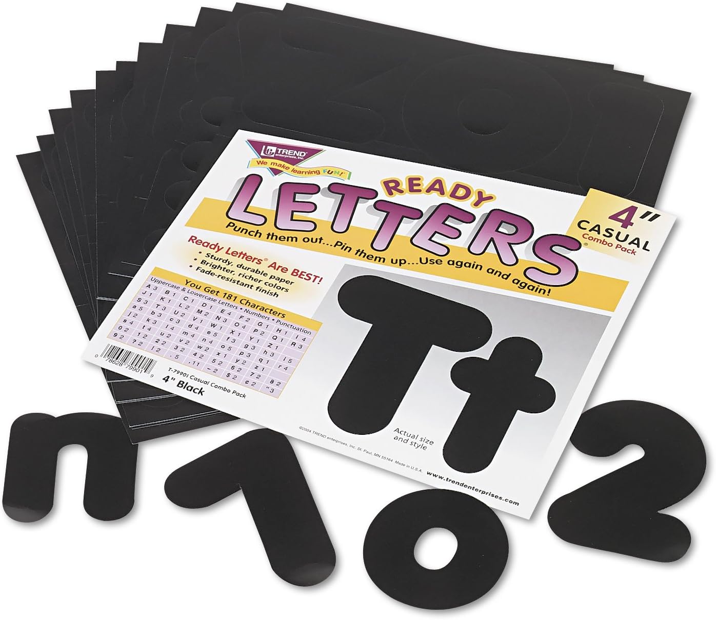 TREND T79901 Ready Letters Casual Combo Set, Black, 4-Inch h, 182/Set