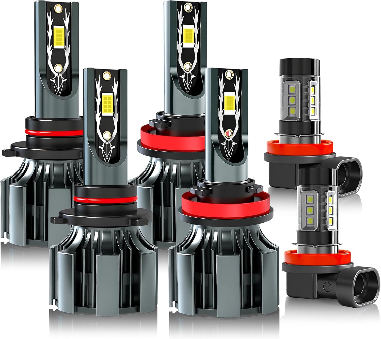 JEAZONF Fit For Nissan Rogue 2008-2014 Light Bulbs, Hi & Lo Beam Bulbs+ Fog Lights Bulbs Kit, 6500K White, Plug-N-Play, 6 Bulbs Combo