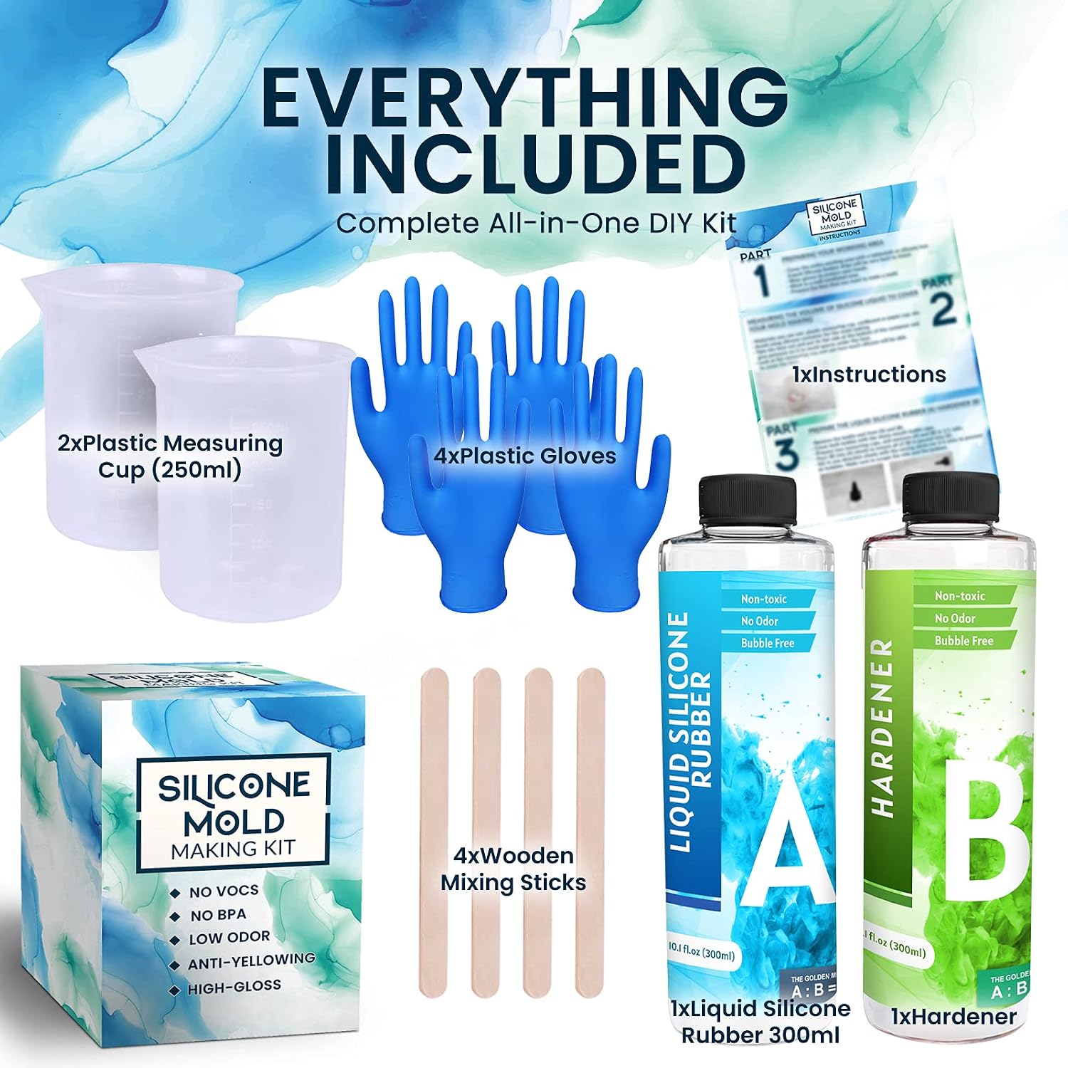 AlloyTop Epoxy Silicone Mold Making Kit - 20oz All in One Beginner Resin Supplies Resin Molds Silicone Kit Bundle Arts and Crafts with Instructions, Tools Resina Epoxica Transparente Art Resin