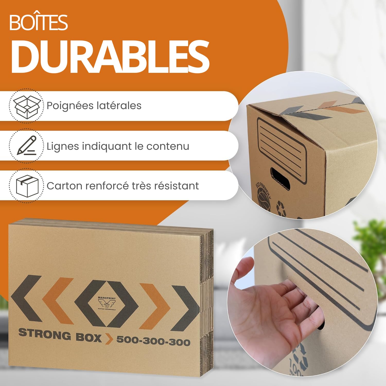 Cartons de déménagement renforcés 50x30x30 cm Certifié FSC Lot de 20