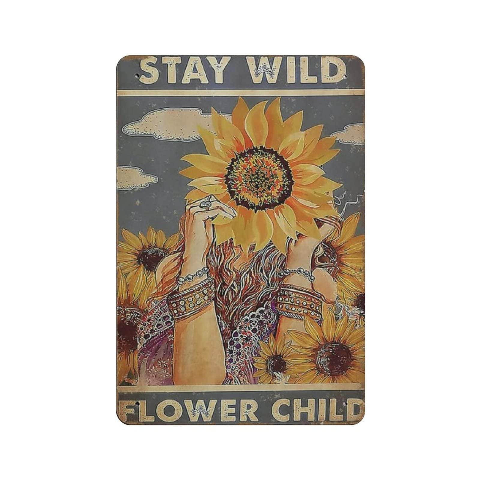 HMIEPRS 4 Pezzi Segno di Latta in Metallo Vintage, Pittorica Della Ragazza Flora Poster, Flora Donna Decorazione Artistica da Parete per Giardino Casa Bar Bagno (30×20 CM