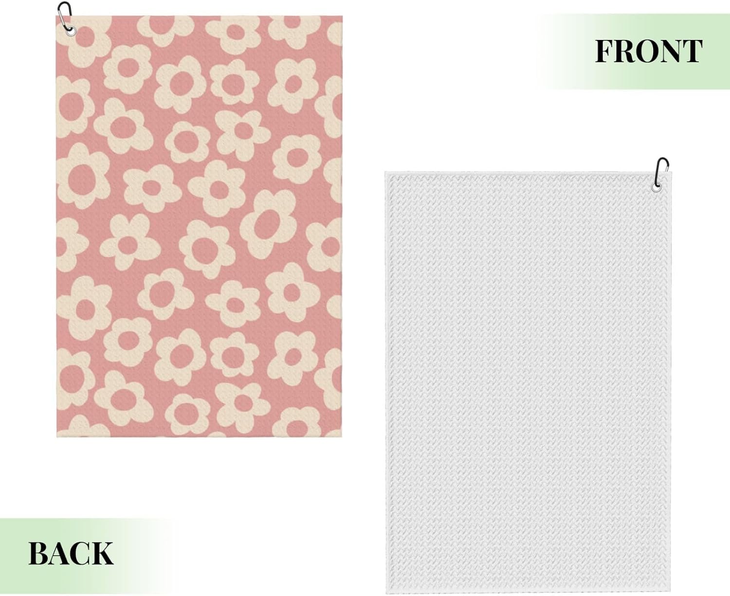 Vintage Pink Flower Golf Towel (16" X 24") with Carabiner Clip | Premium Microfiber Fabric | Golf Towel for Men and Women - Image 2