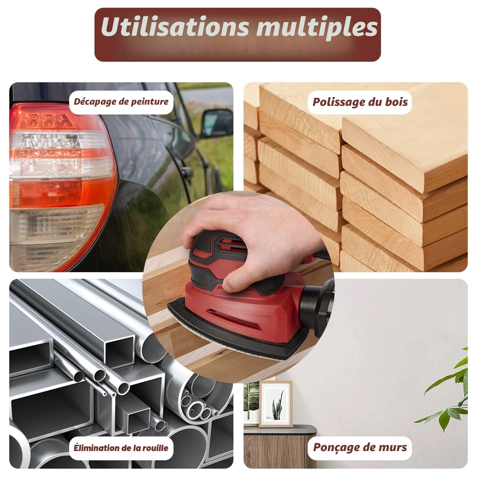 Papier de Verre Triangles de Ponçage 60 Pièces, 5 Trous Feuilles Abrasives Grain P40/80/120/180/240/320 pour Ponceuse Triangulaire