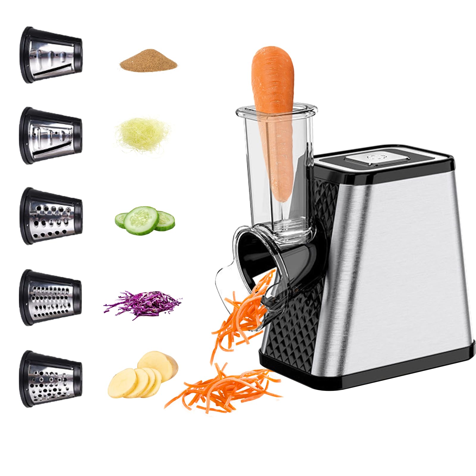 5 en 1 Râpe a Légumes Électrique, Coupe-légumes électrique 800W, Hachoir Électrique & Trancheuse de Légumes & Râpe à Fromage, pour Fromage, Carottes, Pommes de Terre, Concombres (B)