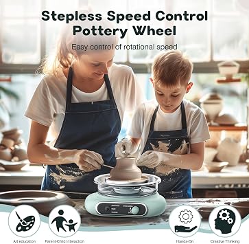 Mini Pottery Wheel Machine Kit, Electric Clay Wheel with Foot Pedal, Turntable Rotation Ceramic Adjustable Speed, Tiny Clay Spinner Tools for Ceramic Pottery Making, Pottery kit for Kids and Adults