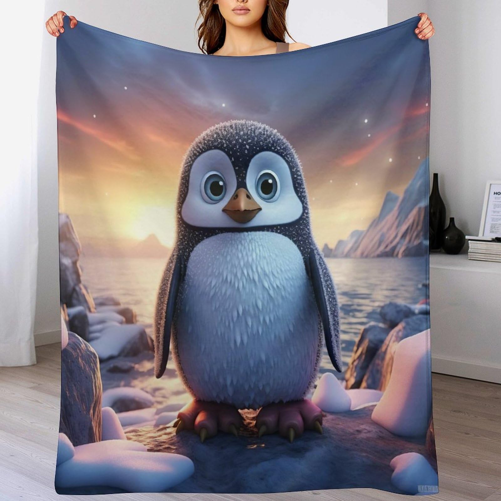 Couverture manchots lit et canapé douce chaude lavable en machine