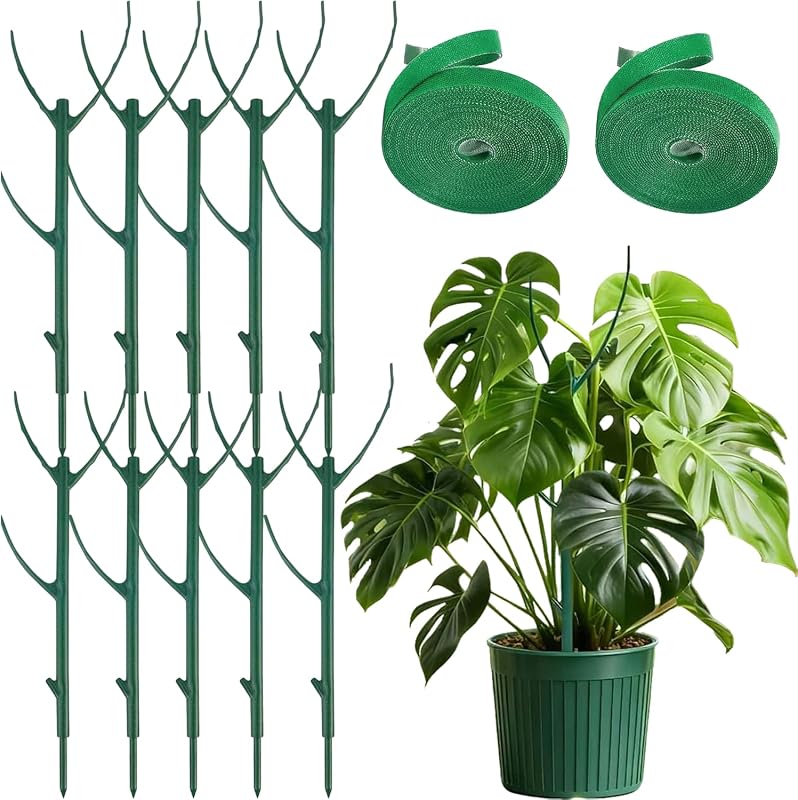 Paquete de 10 estacas apilables de soporte para plantas Monstera para plantas de interior y exterior, estructuras de soporte para plantas trepadoras y en macetas, palos para plantas para entrenamiento de vid y estabilización de tallos