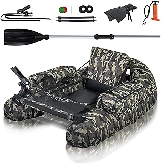 HOMASIS Aufblasbares Schlauchboot, aufblasbares Boot mit Flossen/Ruder/Schürze/Pumpe zum Aufpumpen, aufblasbares Angelboot, Tragkraft 150 kg, Camouflage