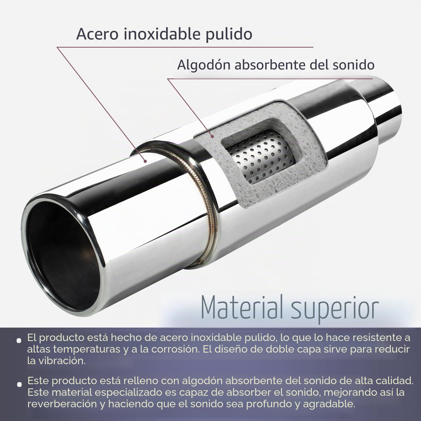 Catekro 63mm Silenciador de Escape Trasero para Coche, Acero Inoxidable 2,5" Silencioso Universal Reforzado 2.5"x3.5"x14" para Reducción de Ruido Tubo de Escape Deportivo Recambio Original Plata