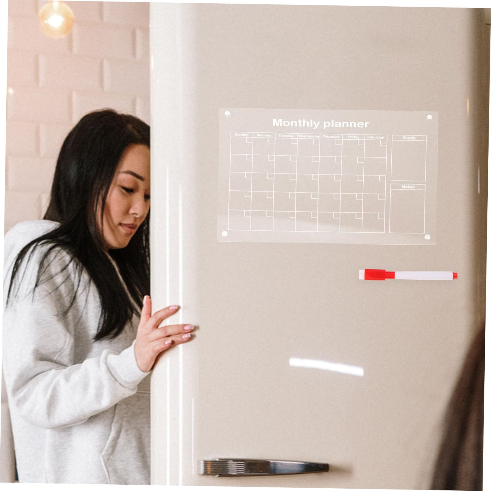 Magnetischer Acryl Kalender Kühlschrank Planer Wiederverwendbares Dry Erase Whiteboard mit Whiteboard-stiften Wochenplaner Haushaltsplaner Notizenboard