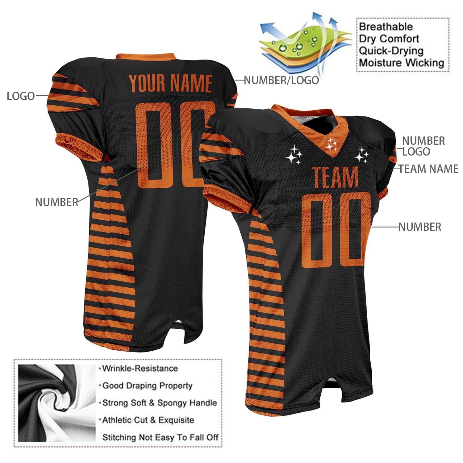 Custom Practice Football Jersey with Stripes and Plaid Professional Team Training Uniform