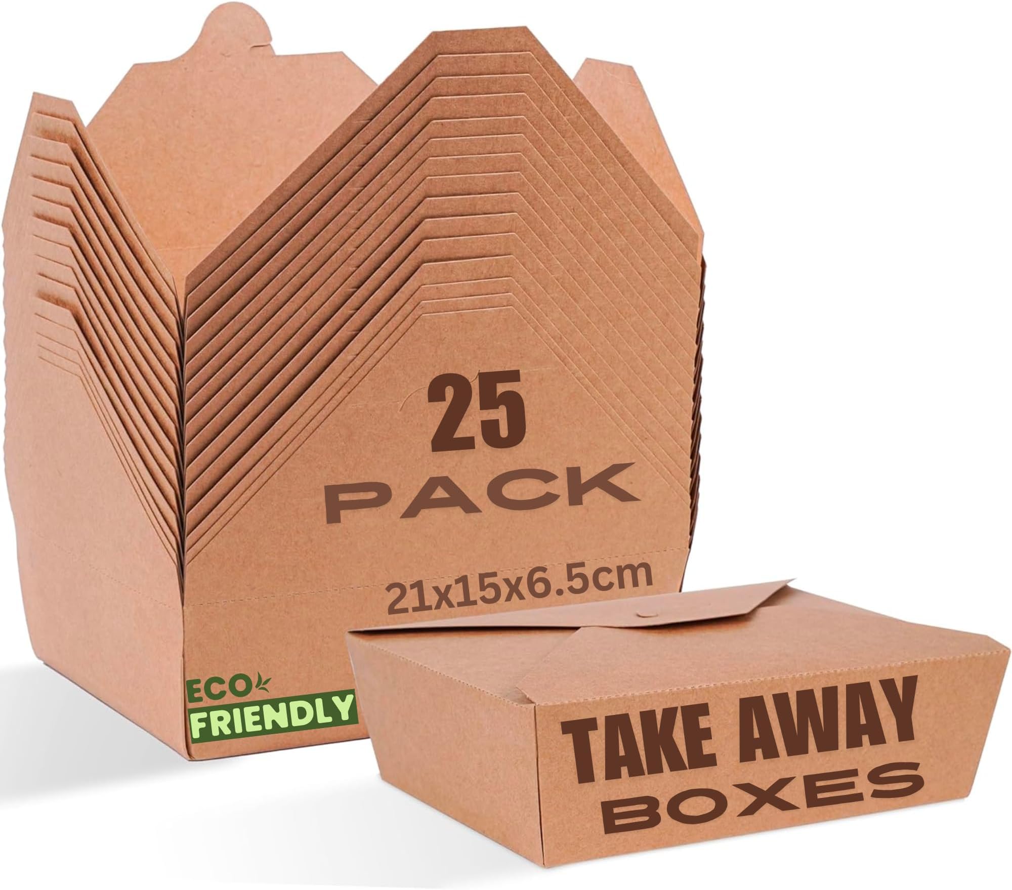 XL Kraft Takeaway Food Boxes 337gsm – 2070ml (Pack of 25) | Extra-Large Leak-Resistant Catering Containers for BBQ, Large Meals & Family Portions | Eco-Friendly Microwave Safe Kraft Boxes
