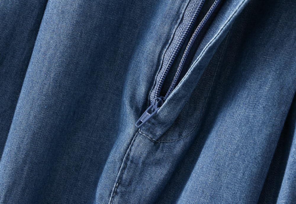 Röcke,Sommerlicher, Leichter Denim-Midirock Für Damen, Blau, Elastischer Faltenrock Mit Hoher Taille Und Taschen, Weiche Baumwolle, A-Linie, Gerüscht, Lässig, Lange Röcke Für Mädchen Und Damen