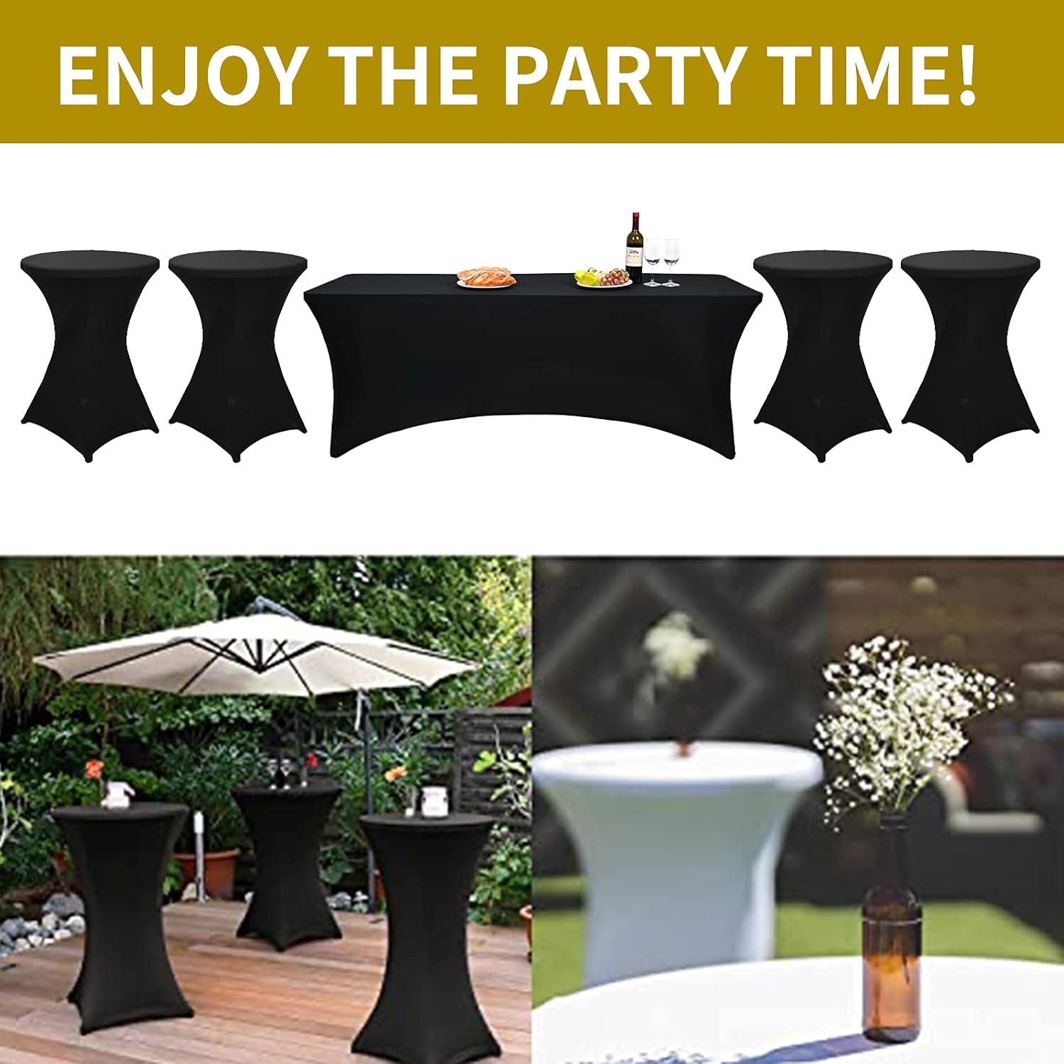 5 Pack 32"x43"Cocktail Spandex Stretch Square Corner Tablecloth 6Ft Stretchable Tablecloth Black Tight Fit Spandex Cocktail Table Cover Fit High Top Round Tablecloth for Wedding Party DJ Outdoor Party : Home & Kitchen