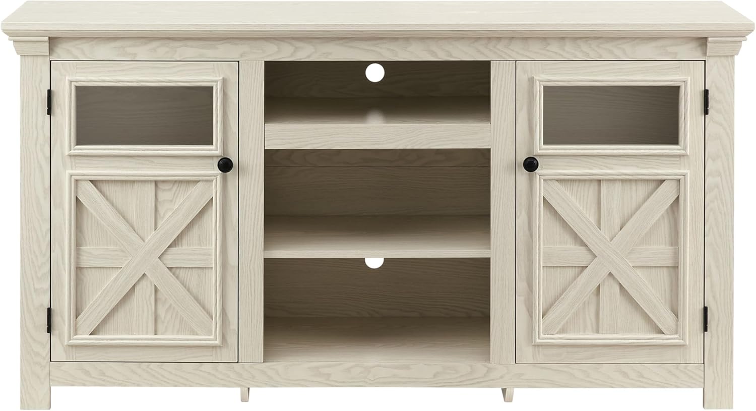 60" Farmhouse TV Stand for TVs Up to 70 Inch, Rustic Entertainment Center with Barn Doors, Adjustable Shelve, Wooden TV Console Table for Living Room (White, Barn Door)