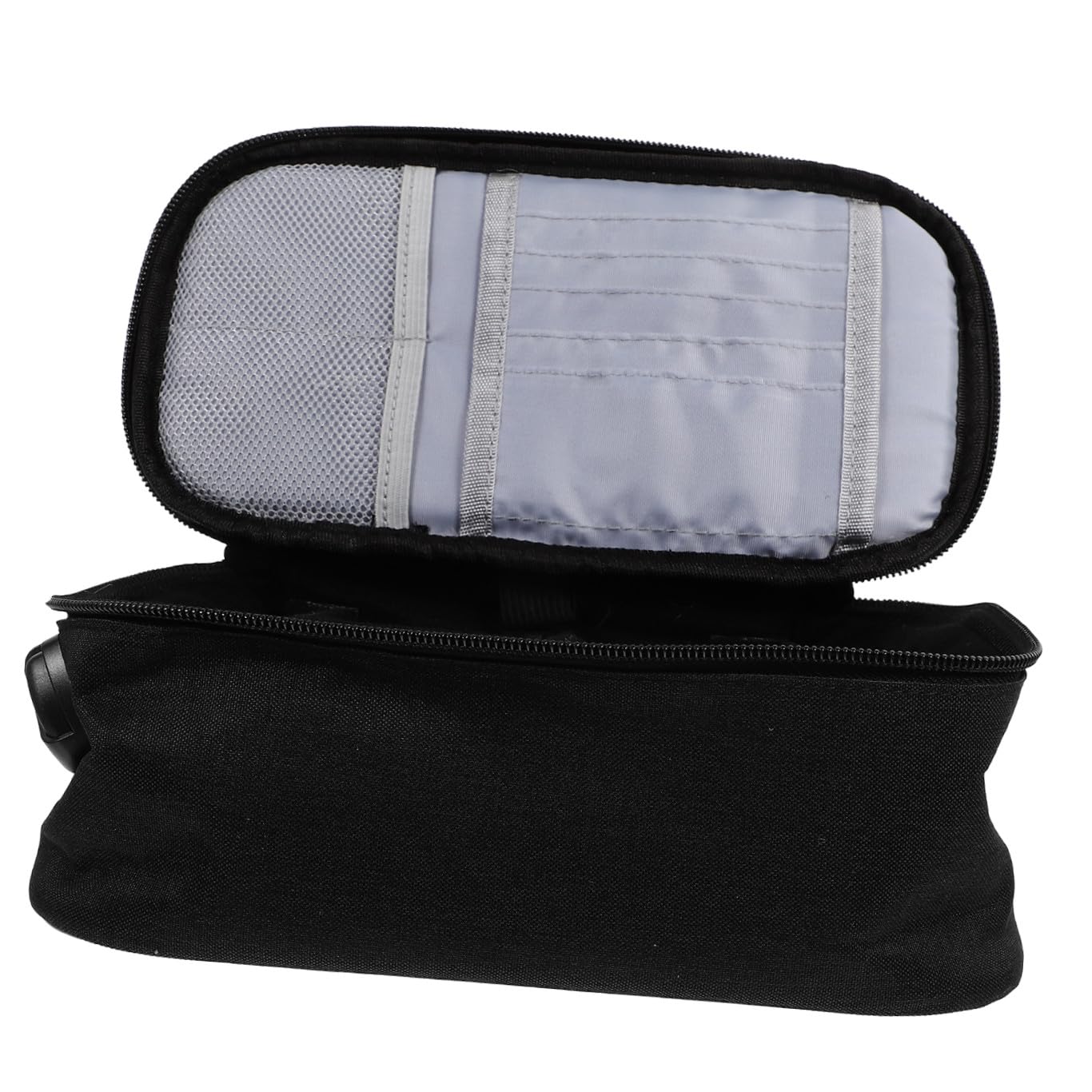 Beavorty Borsa da Toilette da Viaggio Portatile Oxford Nero, Scomparti Multipli e Chiusura a Combinazione, per Trucchi e Lip Gloss