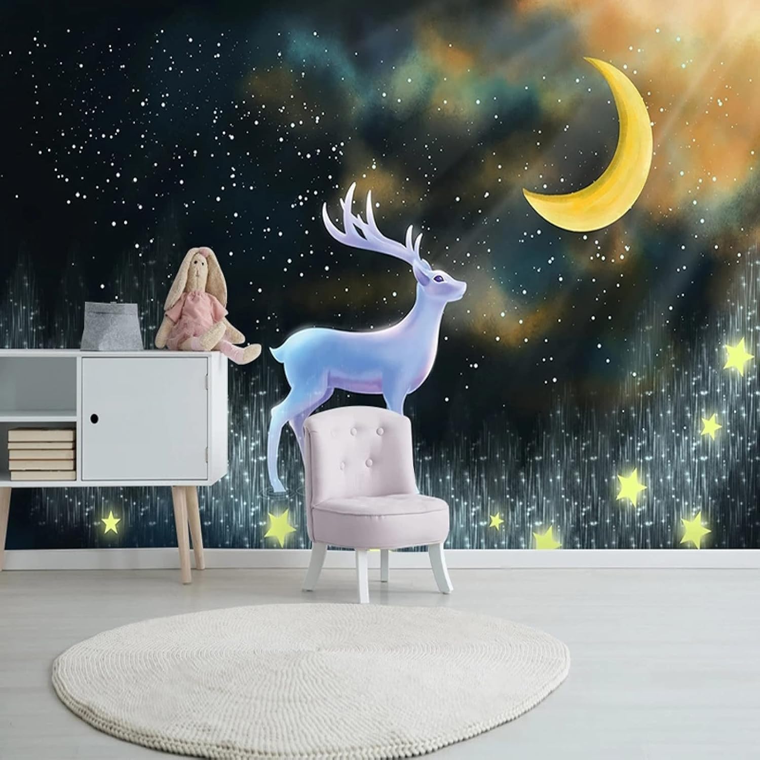 Mural 3D dessin animé animal lune autocollant panoramique 150x105
