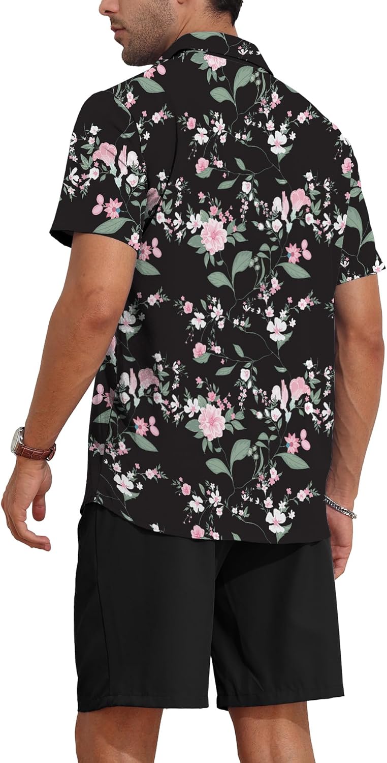 YTD Men's 2 Piece Outfits Tropical Print Short Sleeve Button Down Hawaiian Shirt and Beach Shorts Set - Image 5