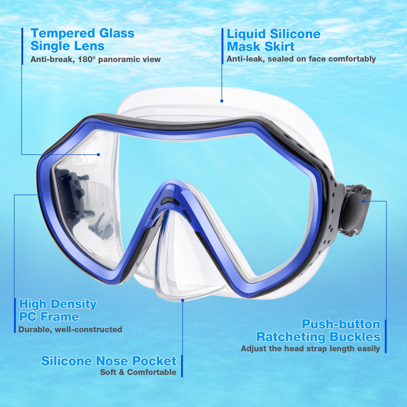 Snorkeling Gear for Adults, Dry Adult Snorkel Set HD Panoramic View Snorkel Mask Set, Anti-Leak and Anti-Fog Scuba Diving Package with Mesh Bag Ear Plug for Snorkeling Scuba Diving Travel