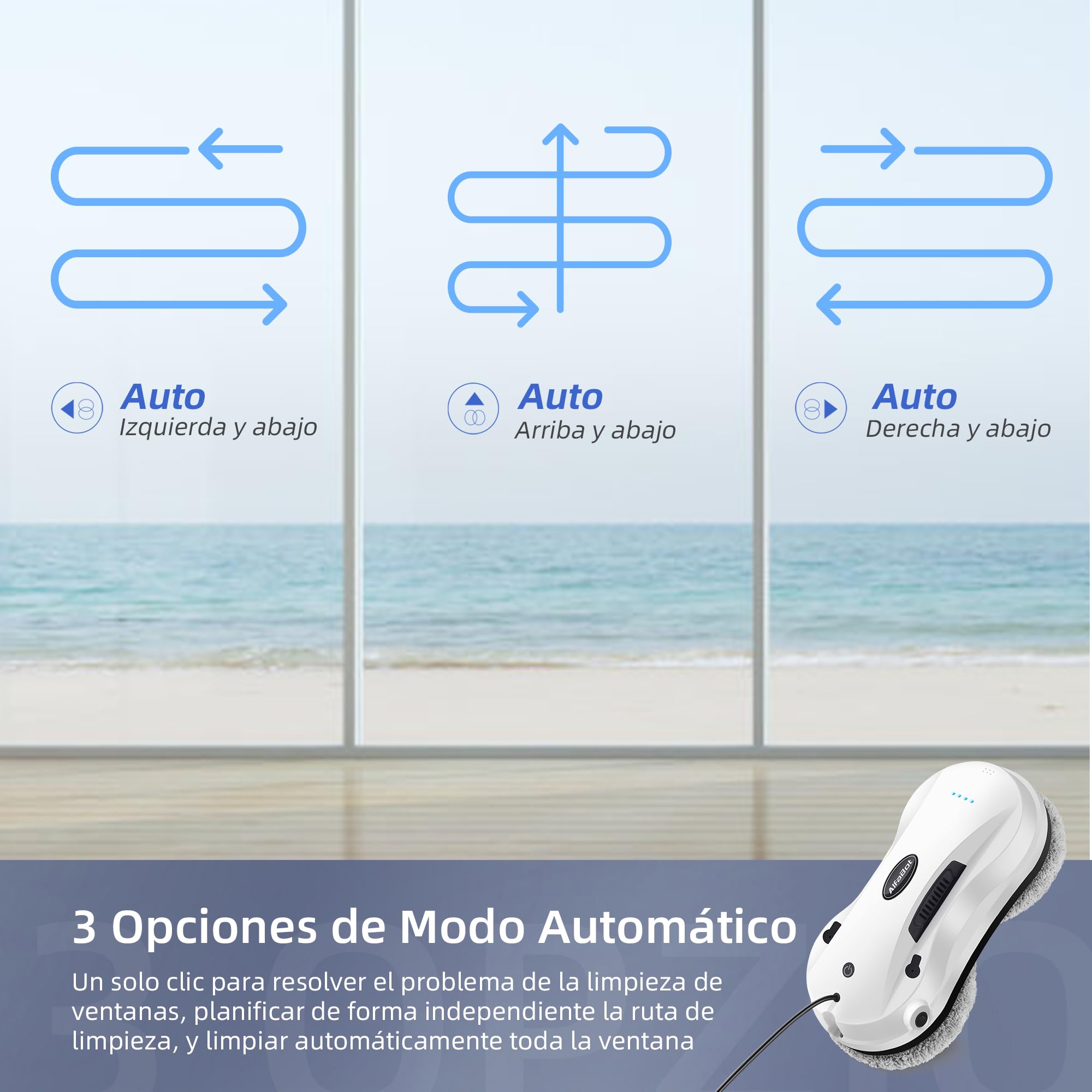 AlfaBot X7 Robot Limpiacristales, Robot Eléctrico para Limpieza de Ventanas con Pulverizador de Doble Dirección y Tanque de 50ml para Lavar Todas Las Superficies Lisas