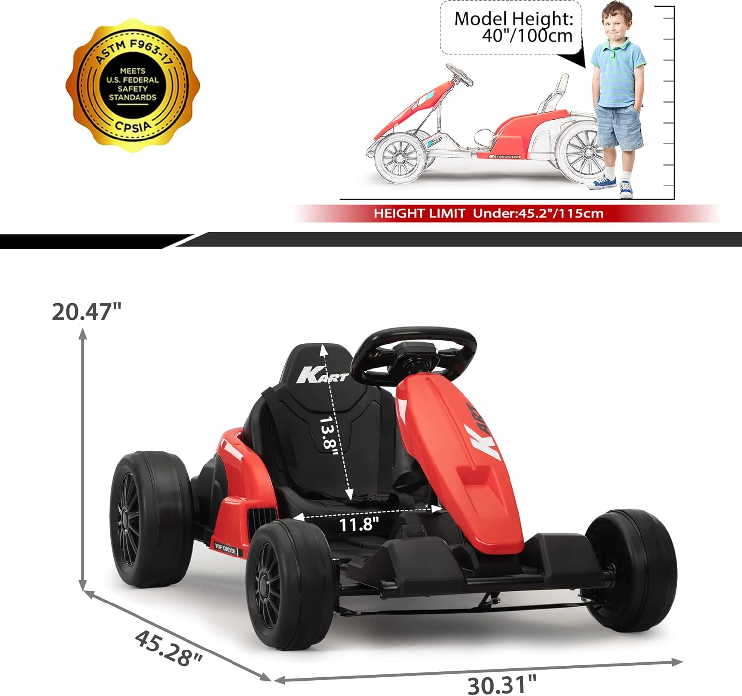 TOBBI 24V Go Kart Electric Drift Kart for Kids 4-16 Year, Ride on Car, 8 MPH Battery Powered Crazy Cart for Kids, Electric Ride On Car with Protective Suit, Safety Belt, Music, Horn, LED Light, USB